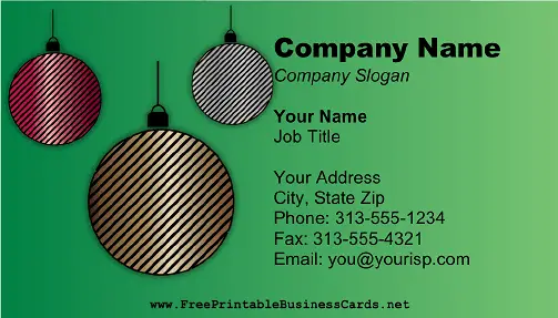 Christmas Ornaments Green business card