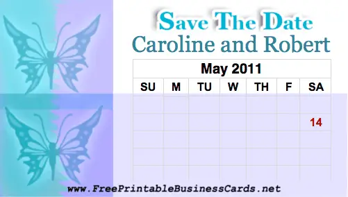 Pastel Butterfly Save the Date Card with calendar business card