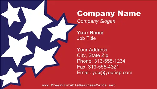 Blue and White Stars on Red business card
