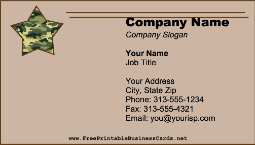 Camouflage Star business card