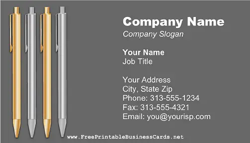 Silver and Gold Pens business card