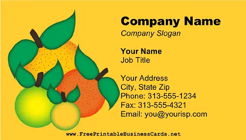 Citrus Fruits Yellow business card