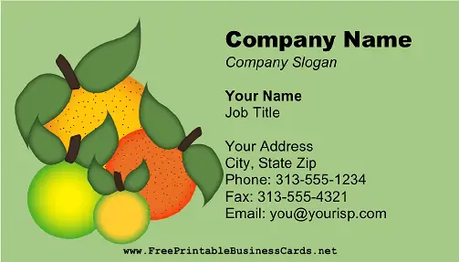 Citrus Fruits Green business card