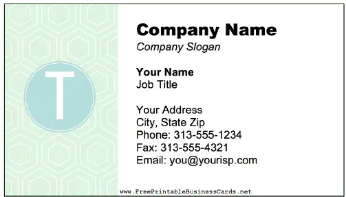 Colorful T Monogram business card