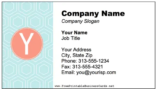 Colorful Y Monogram business card