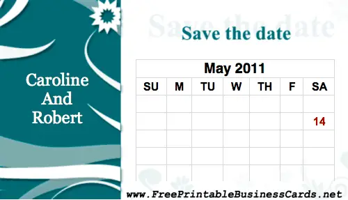 Flower Save the Date Card with calendar business card