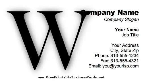 Monogram W business card