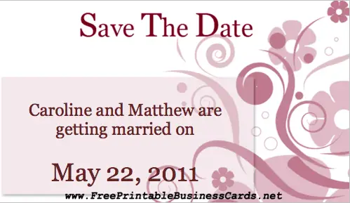 Pink Flourish Save the Date Card business card