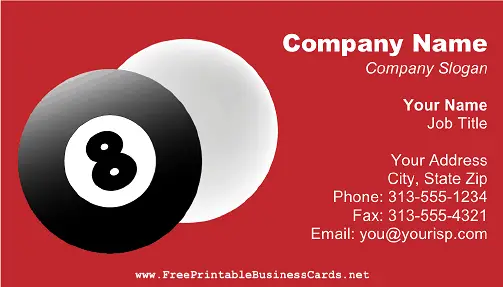 Pool Player business card