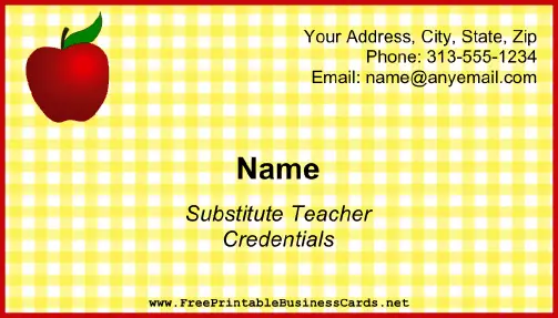 Substitute Teacher business card