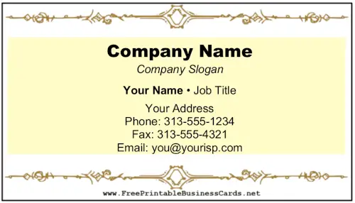 Yellow Filigree business card