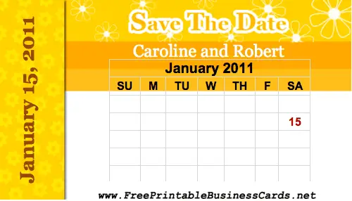 Yellow Flowers Save the Date Card with calendar business card