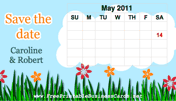 Grass and Flowers Save the Date Card with calendar