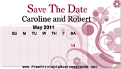 Pink Flourish Save the Date Card with calendar