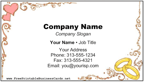 Wedding Rings And Hearts business card